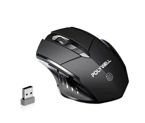 POLYWELL 無線電競滑鼠 2.4Ghz 6鍵滑鼠 USB充電 可調式光學