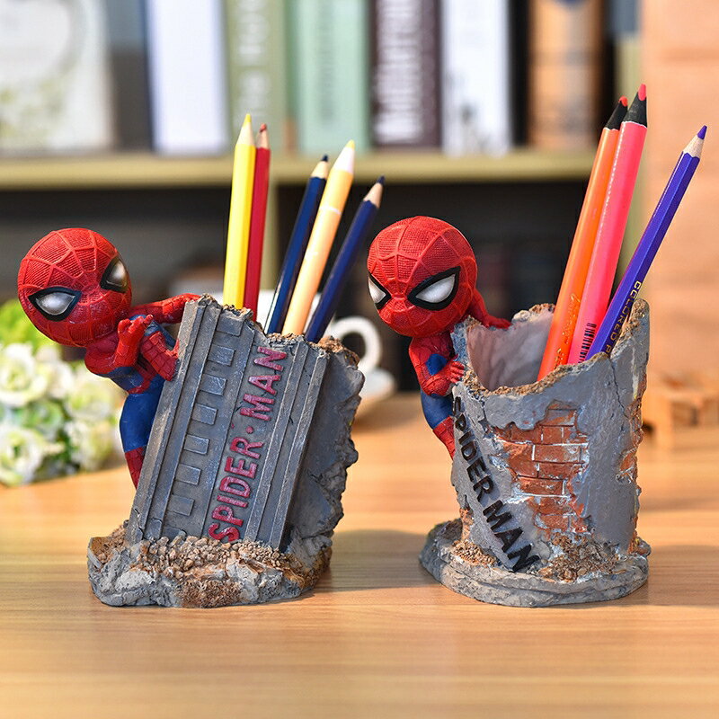 創意樹脂工藝品擺件蜘蛛人筆筒家居裝飾品生日禮物