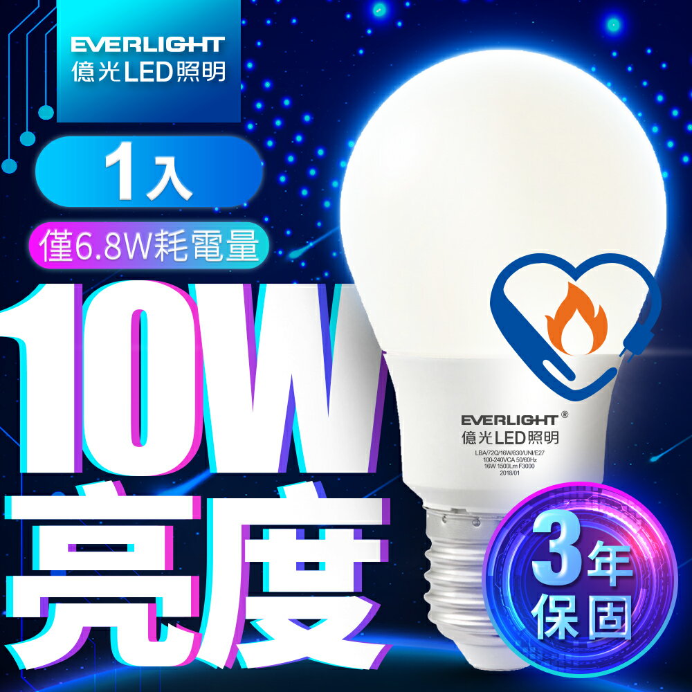 【Everlight 億光】1入組 6.8W/8.8W/11.8W 超節能plus LED燈泡 節能標章 3年保固(自然光)