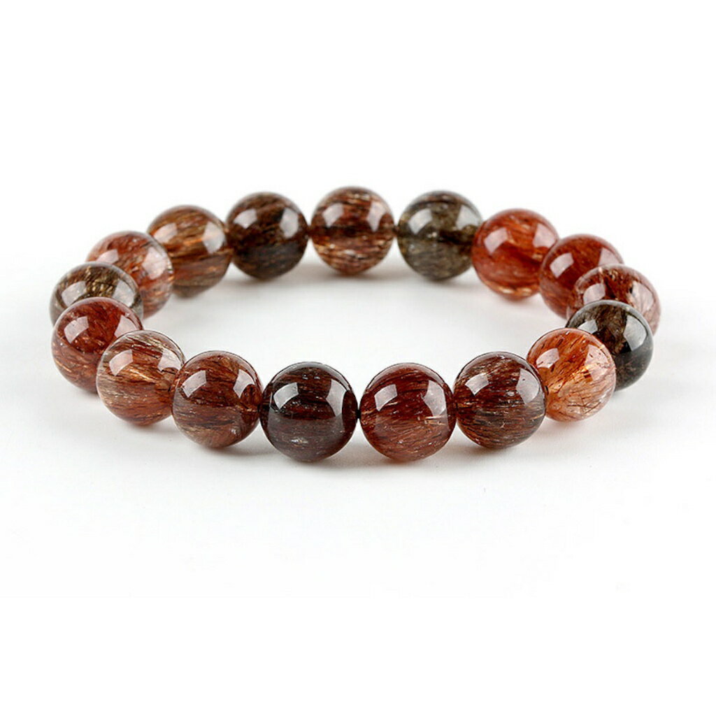 ISONA 7A級圓珠天然黑金超七雲母金髮絲飽滿水晶手串金髮晶手鏈手串珠水晶串珠水晶手鍊 水晶手鏈 1