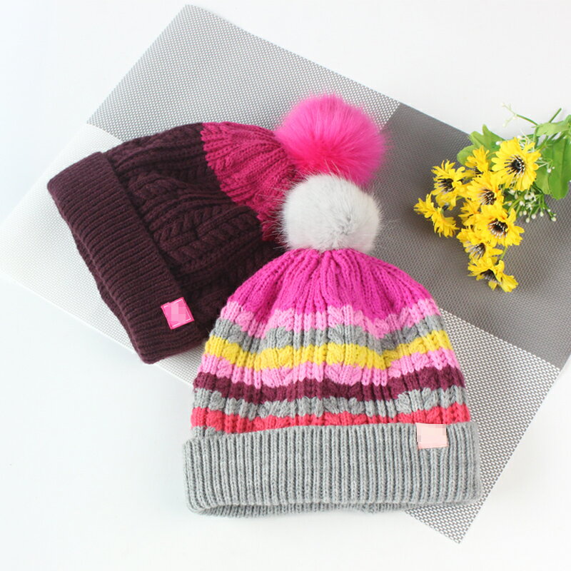單秋冬季女孩兒童帽子加絨加厚女童戶外保暖滑雪帽冬毛線帽1入