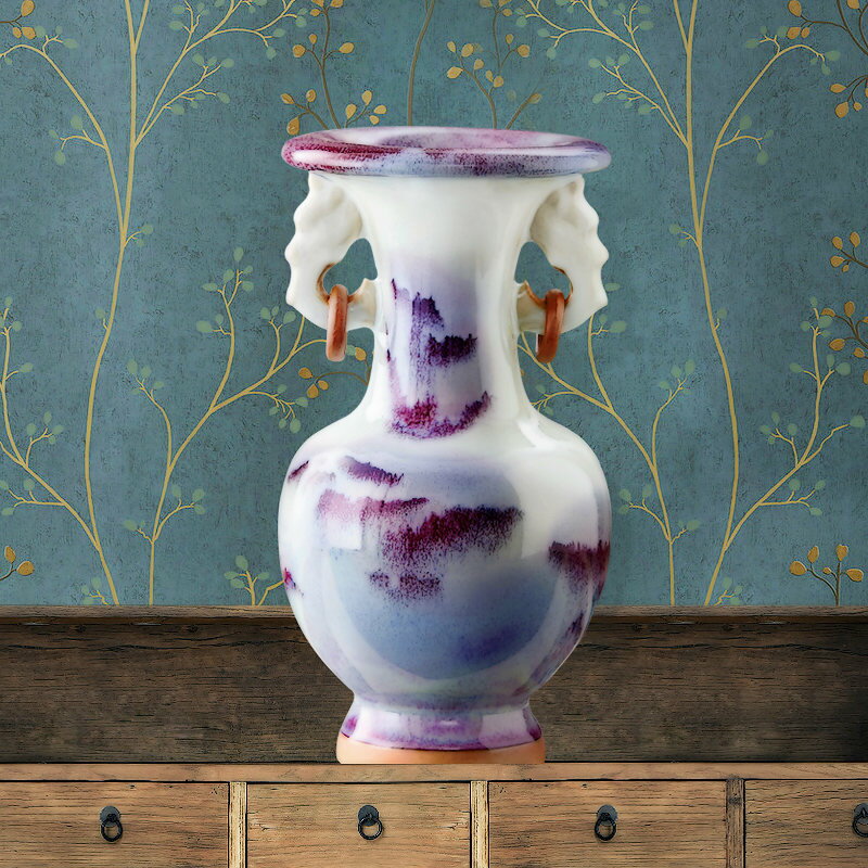 景德鎮陶瓷仿古鈞瓷小花瓶插花中式家居裝飾品客廳工藝品擺件瓷器