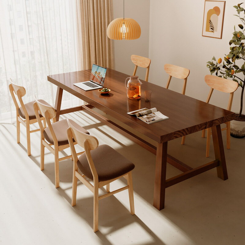 【免運】美雅閣| 實木餐桌方桌飯桌家用木桌子胡桃木長方形中式大長桌原木風桌椅