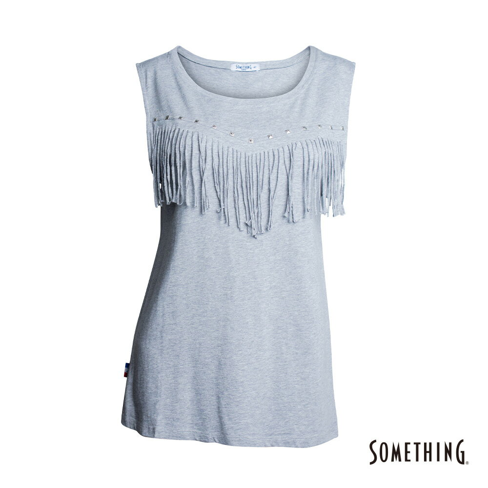 SOMETHING 女款 復古流蘇隨性背心T恤 (麻灰色)