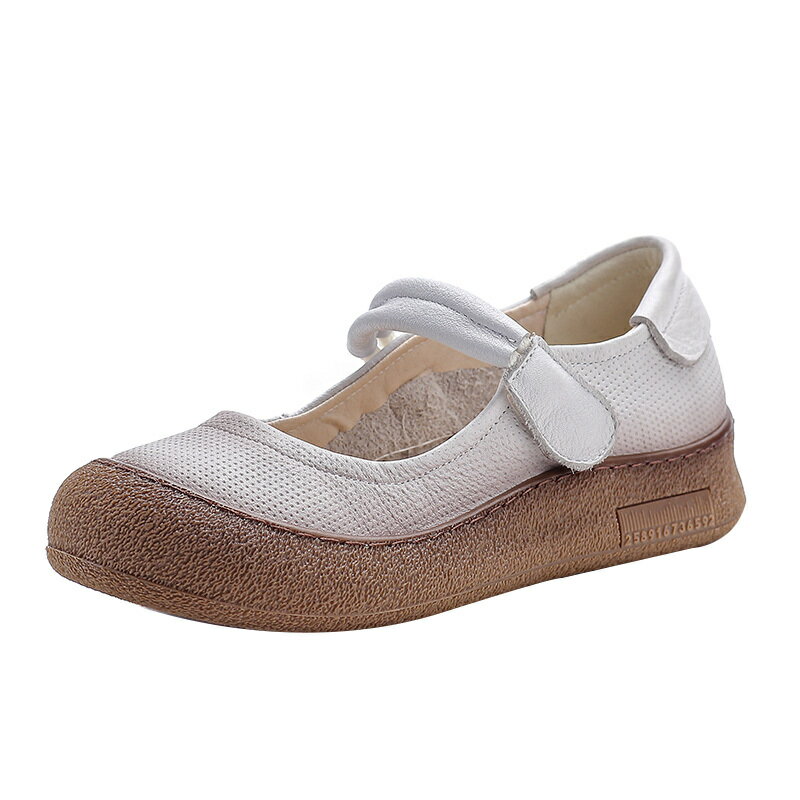 含運 頭層牛皮圓頭復古瑪麗珍單鞋春秋舒適中老年真皮媽媽鞋軟底女皮鞋 8