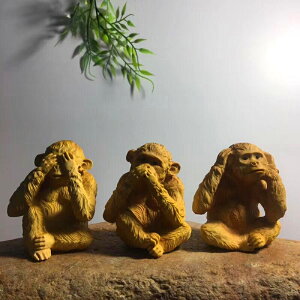 崖柏黃楊木雕三不猴工藝品擺件 紅木手把件猴子家居裝飾品送禮品