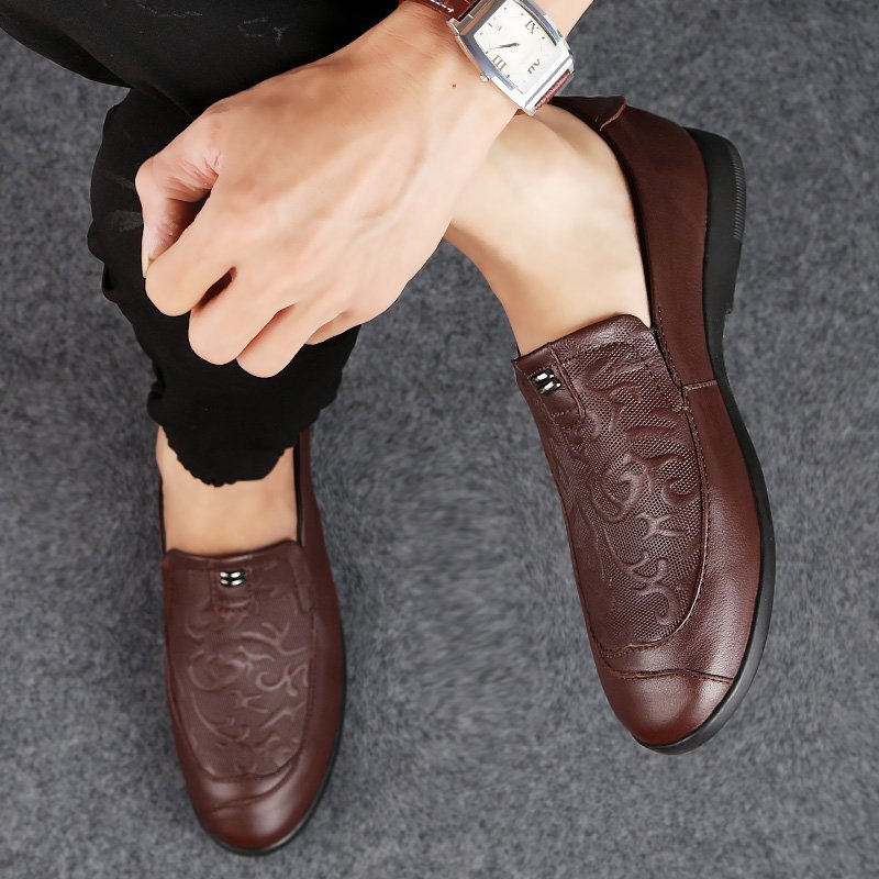 FINDSENSE品牌 四季款 新款 日本 男 高品質 真皮 簡約 暗紋路 純色 舒適 小皮鞋 休閒鞋 潮流鞋子