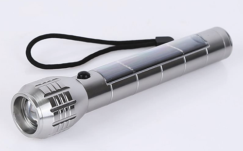 戶外LED太陽能手電筒 USB充電 強光鋁合金