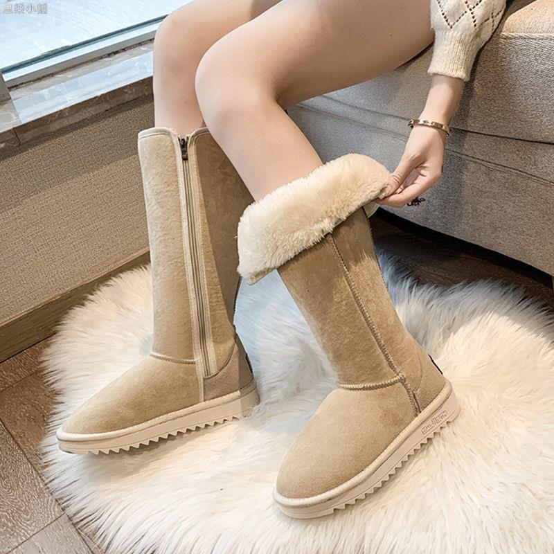 長筒側拉鏈雪地靴女2022年冬季加絨加厚防滑過膝高筒保暖棉鞋