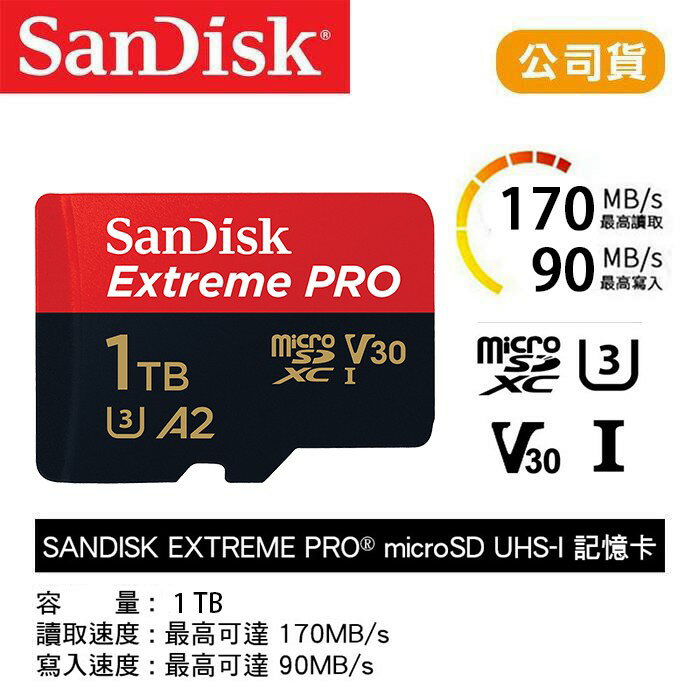 【eYe攝影】SanDisk Extreme PRO 1T 1TB microSD TF 170M A2 記憶卡 公司貨