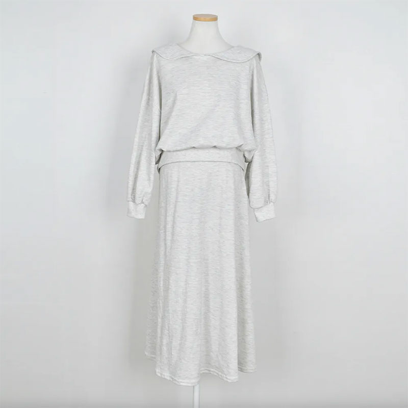 ANNAS 正韓海軍領套裝 棉質長袖長裙 大翻領 海軍領 學院風 顯瘦素面裙子 6