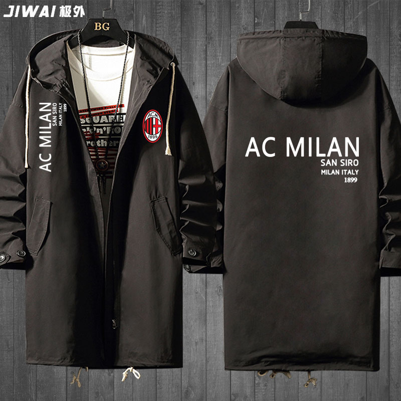AC米蘭Milan意甲足球連帽風衣衛衣中長款外套衣服男女定制大碼衫