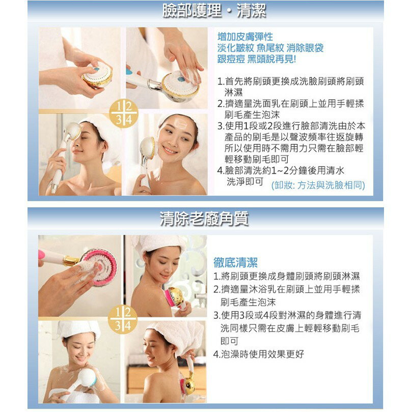 (強強滾)EXCEED伊珂思 聲波SPA美背按摩洗臉機 潔顏(蓮蓬頭式) 5