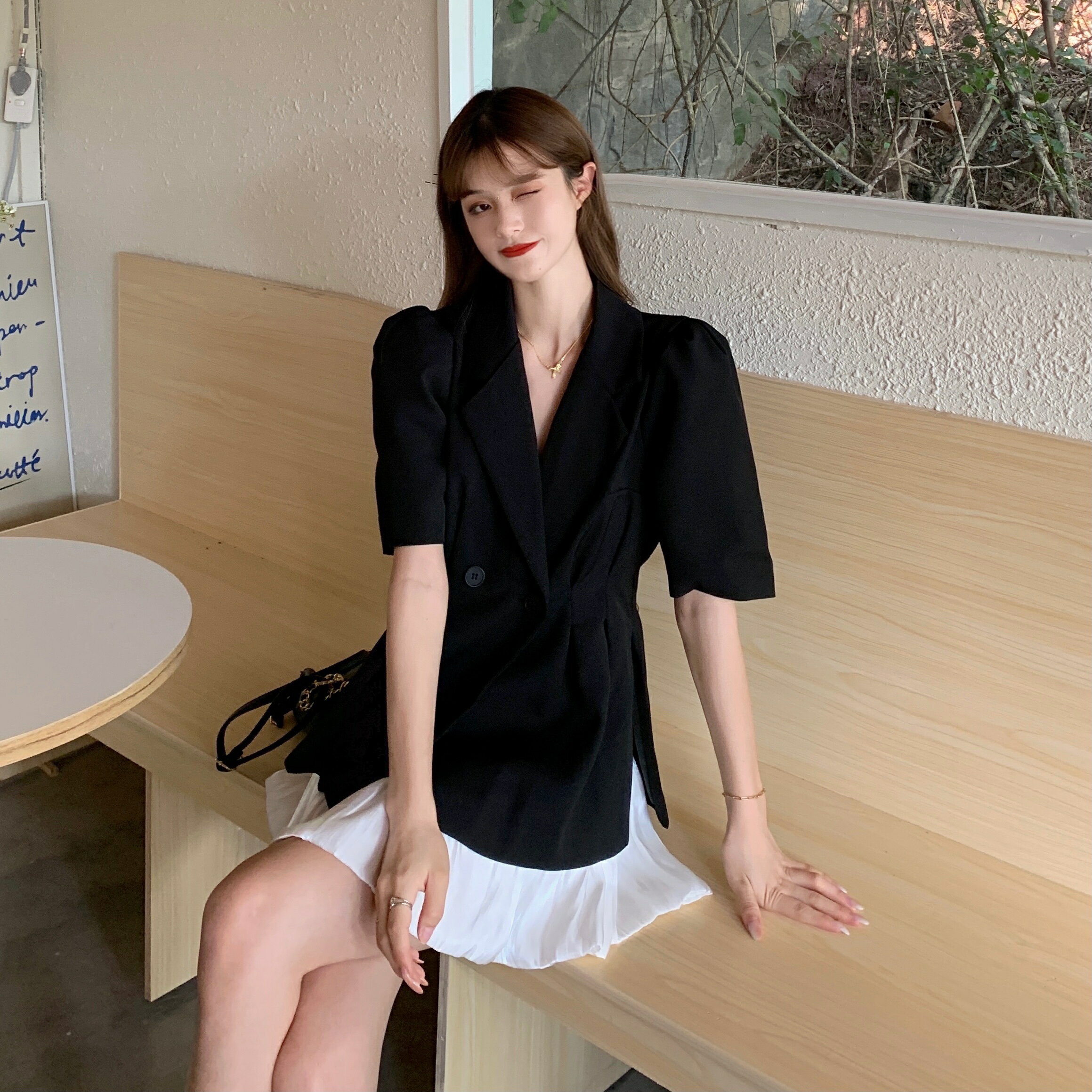 氣質黑色西裝外套女夏季年新款韓版修身顯瘦百搭休閑小西服