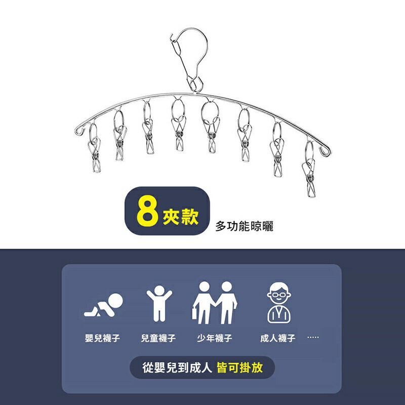 【homer生活家】不鏽鋼弧形晾襪架(3入) 多功能曬衣夾 內衣收納 收納襪子 晾衣架 曬衣夾 曬內衣褲 收納 襪子 夾子 防風 2
