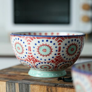 復古簡約手繪釉下彩 日式陶瓷大號面碗商用家用創意大碗湯碗個性