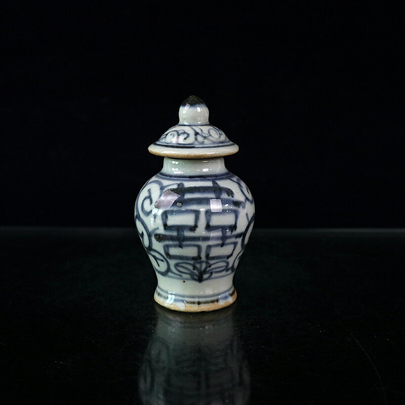 古董瓷器古玩古瓷器 青花將軍罐茶葉罐 青花雙喜罐 家居裝飾擺件