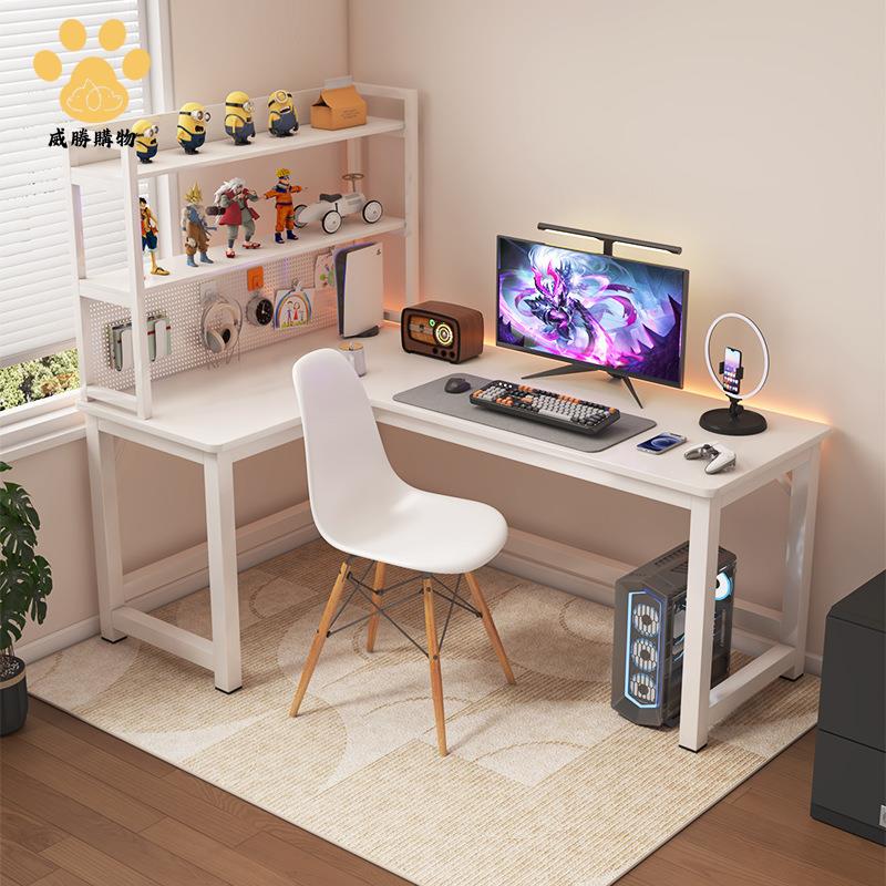 書桌，L型書桌/電腦桌/辦公桌推薦到轉角奶油風 電腦桌 臺式 家用書架 書桌 一體拐角式 辦公桌 L型桌子ws7291