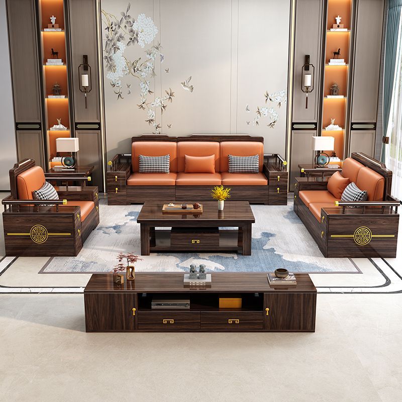 新中式烏金木全實木沙發組合冬夏兩用儲物小戶型家具輕奢現代家具
