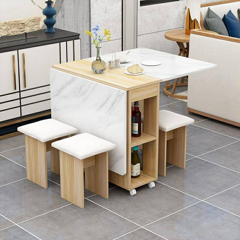 折疊餐桌 家用 小戶型 多功能 可移動 一桌四凳 簡易 租房 長方形 吃飯 桌子 KKP0JC