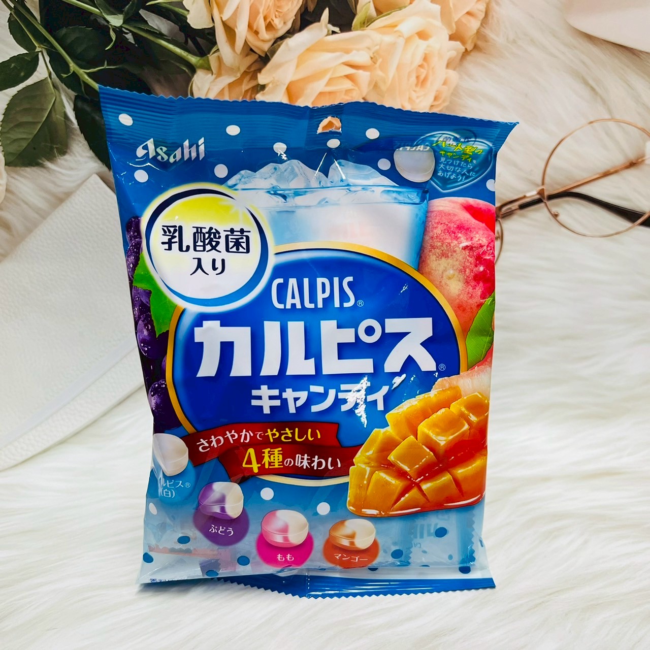 日本 asahi 可爾必思風味糖100g 乳酸菌/草莓/葡萄/水蜜桃 綜合4種風味 乳酸菌糖 水果糖｜全店$299 全家取貨免運｜滿額折500｜APP下單最高賺19%點數⚡