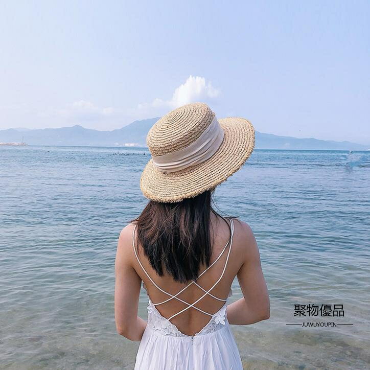 毛邊蝴蝶結草帽女夏海邊沙灘帽小清新出游防曬遮陽太陽帽【聚物優品】