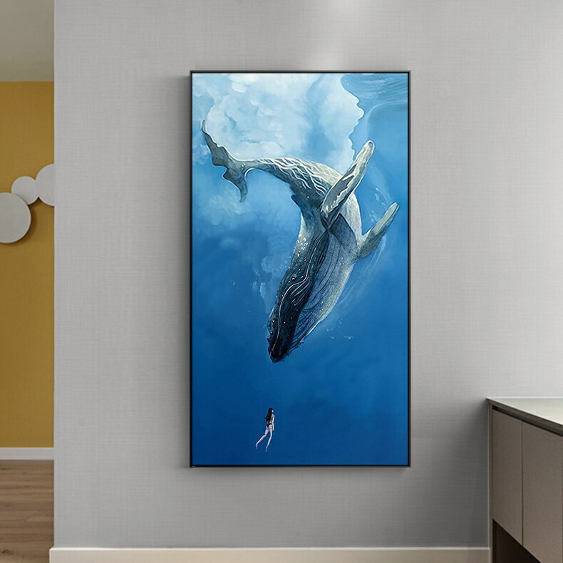 【免運】開發票 美雅閣| 北歐風格玄關過道裝飾畫抽象鯨魚藍色臥室大尺寸巨幅現代客廳墻畫