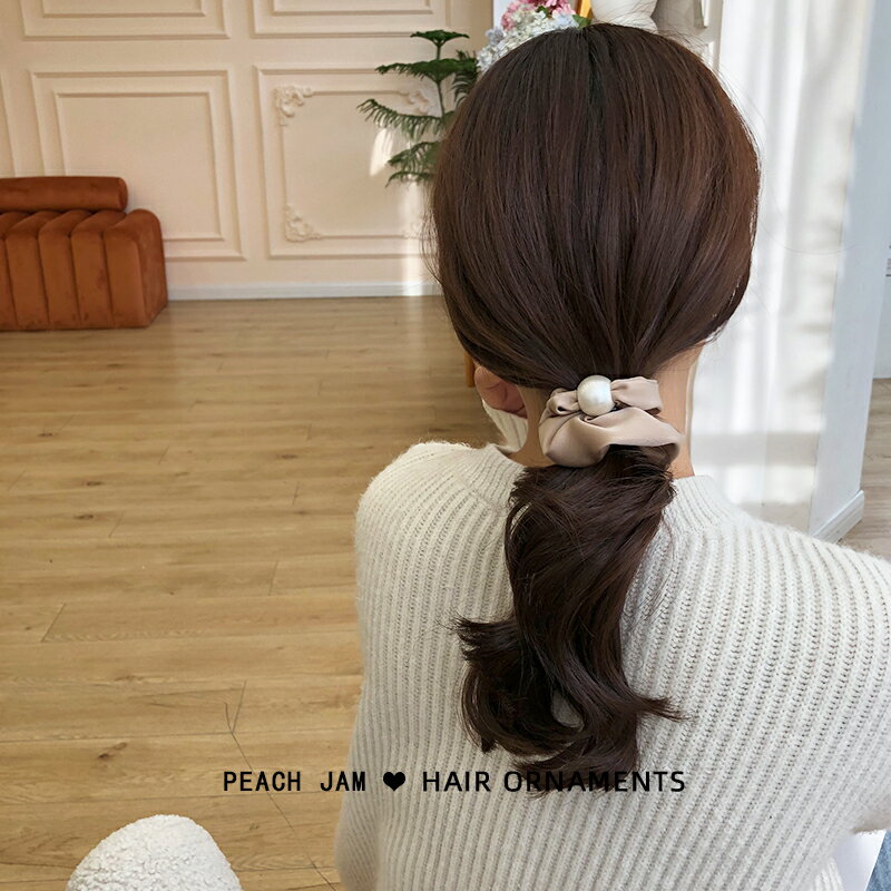 法式緞面大腸圈優雅珍珠款肥腸圈丸子頭發繩少女韓國簡約發飾頭飾