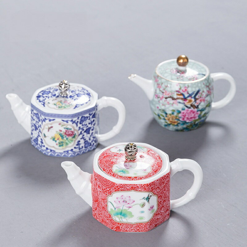 琺瑯彩泡茶壺陶瓷單壺沖茶水壺茶杯一壺兩杯茶具套裝家用