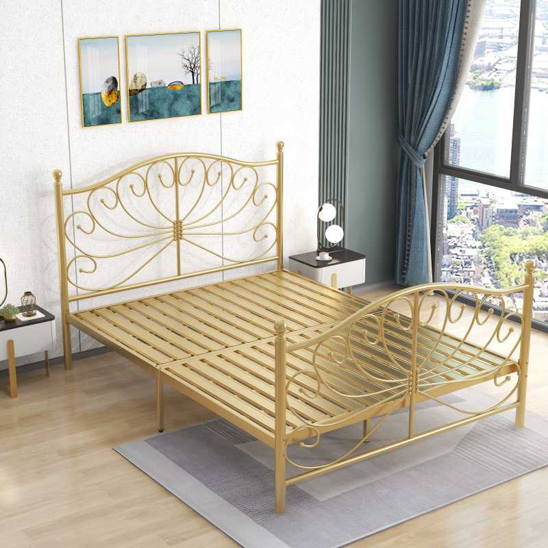 【免運】鋼木床 鐵架床ins風現代簡約公主金色鐵藝床公寓1.8鐵床雙人鐵架公寓床