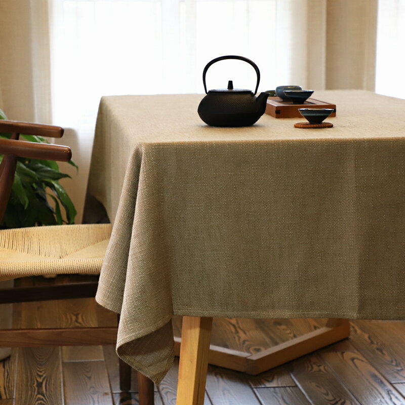 宜家►日式卡其色棉麻餐桌布 (100*160cm) 長方形棉麻日系餐桌巾