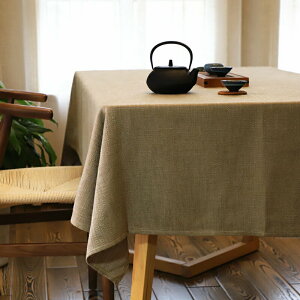 日式卡其色棉麻餐桌布 (100*160cm) 長方形棉麻日系餐桌巾