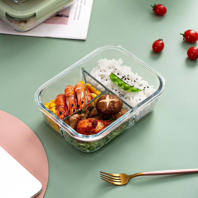 【滿299出貨】玻璃飯盒可微波爐加熱專用學生上班族餐盒格保鮮保溫分隔型便當碗