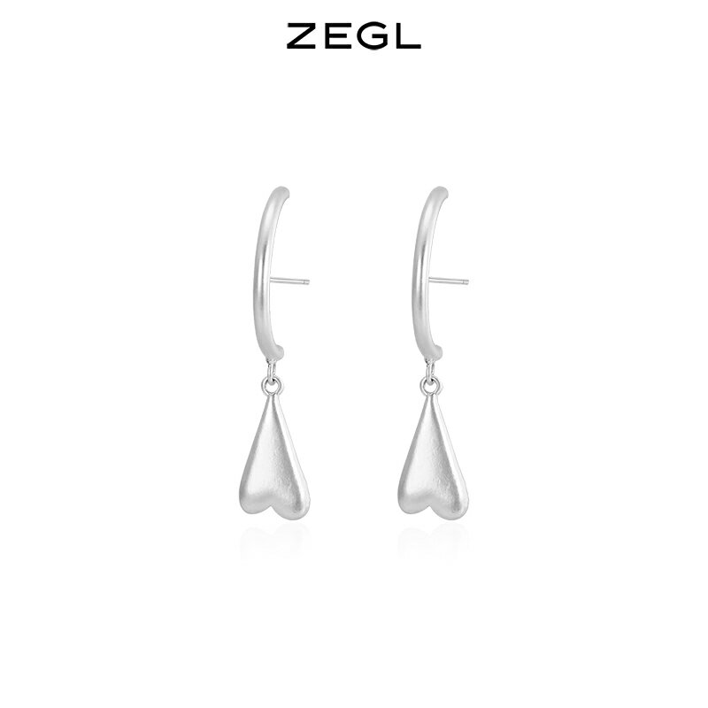 ZEGL啞光簡約愛心耳環女2021年新款潮耳釘法式網紅925銀針耳飾品