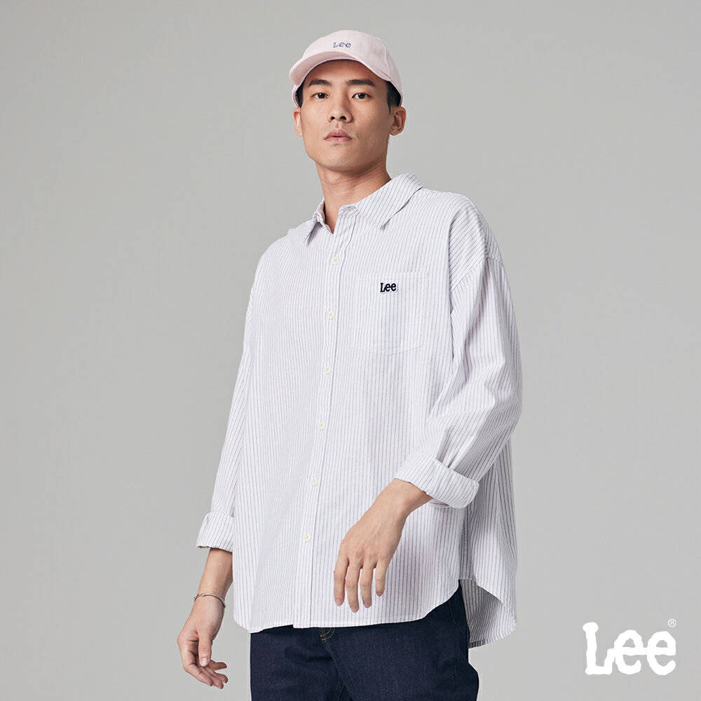 Lee 男女同款 寬鬆版 胸前口袋小LOGO 直條紋長袖休閒襯衫 | Modern & FITS’ EM ALL