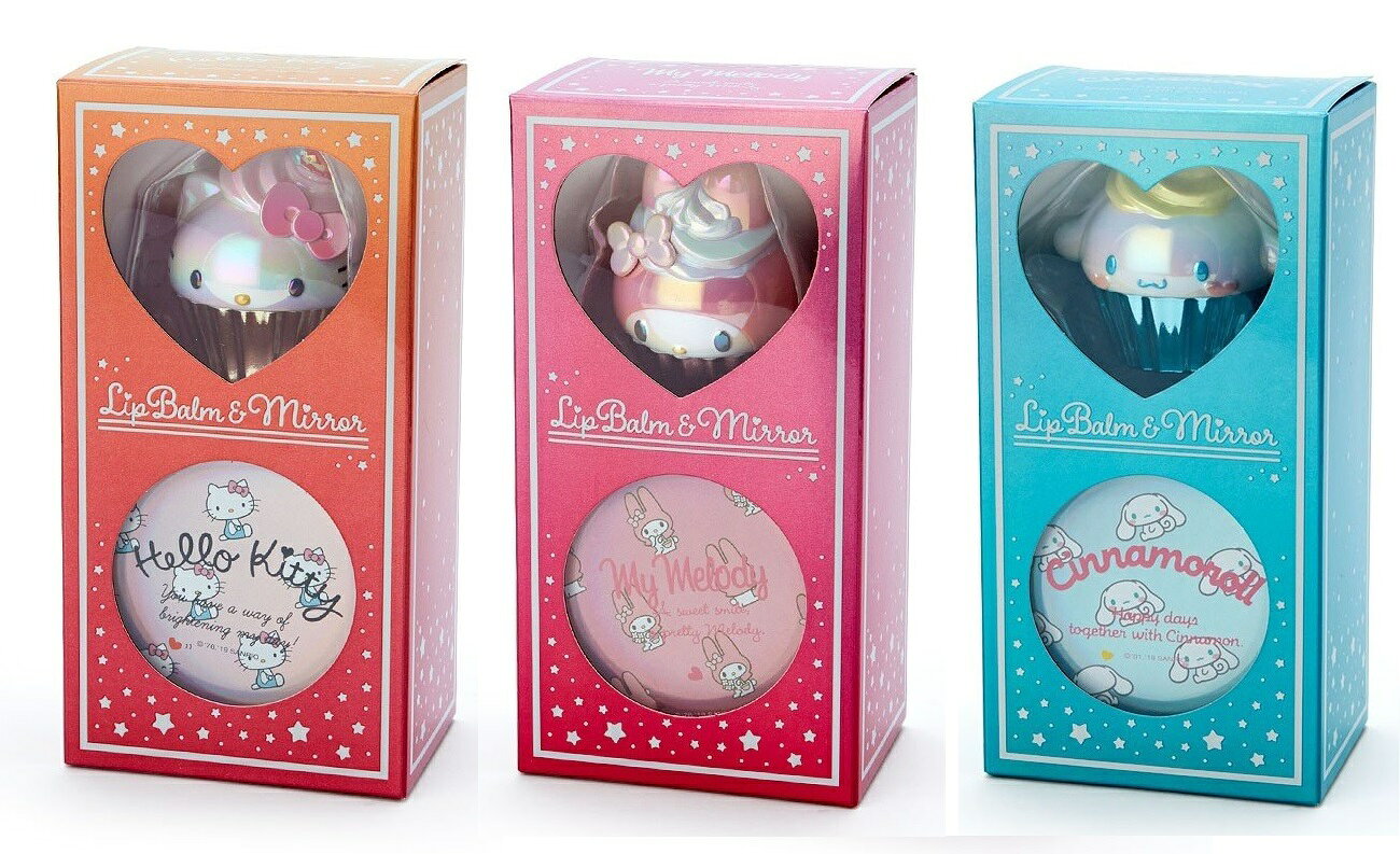大賀屋 日貨 Hello kitty 美樂蒂 大耳狗 護唇膏 鏡子組 櫻桃香 桃子香 柑橘香 三麗鷗 L00011578