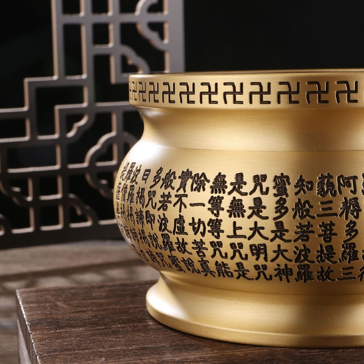 純黃銅禮佛供奉香爐特大號佛字心經居家辦公商鋪風水祈福高檔擺件 c7301