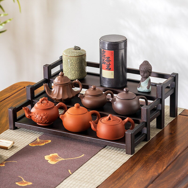 快速出貨 附發票 桌面博古架茶架展示架小型實木紫砂壺擺放茶葉茶具杯收納櫃置物架