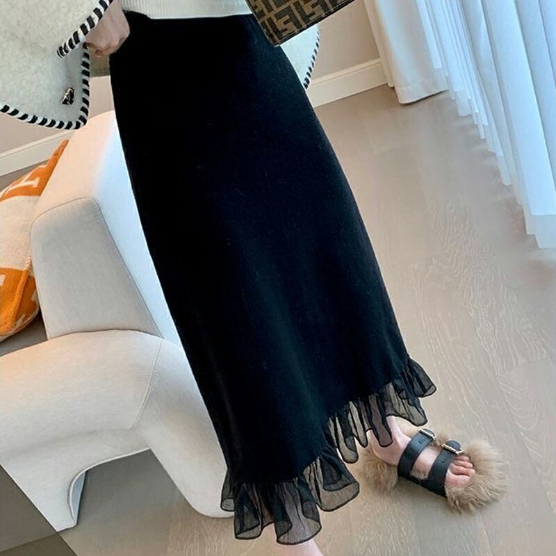 【巴黎精品】現貨+預購高腰顯瘦半身裙中長裙A字裙子大碼洋裝休閒大尺碼女裝-網紗拼接顯瘦女裙子2色a1lg75