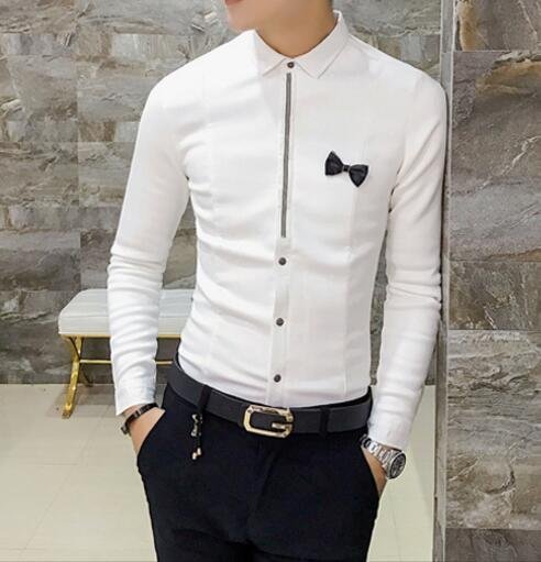 FINDSENSE品牌 男 時尚 潮 薄款 純色 彈力面料 修身 長袖襯衫 素面襯衫