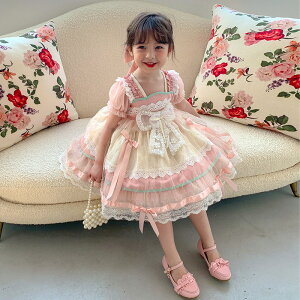 女童洛麗塔公主裙夏裝新款蕾絲連衣裙兒童甜美重工網紗裙洋氣潮