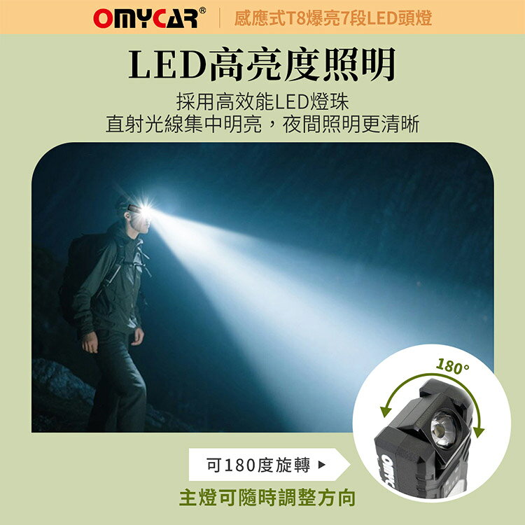 【OMyCar】感應式T8爆亮7段LED頭燈 (一年保固) 停電 超強光 釣魚頭燈 登山頭燈 工作燈 4
