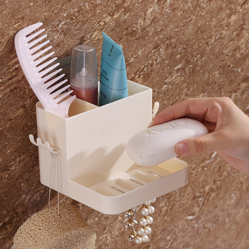 牙刷浴室置物架吸盤壁掛式免打孔洗手間免釘香皂收納架肥皂盒皂托