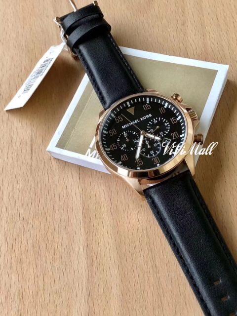 『Marc Jacobs旗艦店』MichaelKorsMK8535美國代購MK時尚玫瑰金真皮錶帶三眼計時腕錶全新正品實拍
