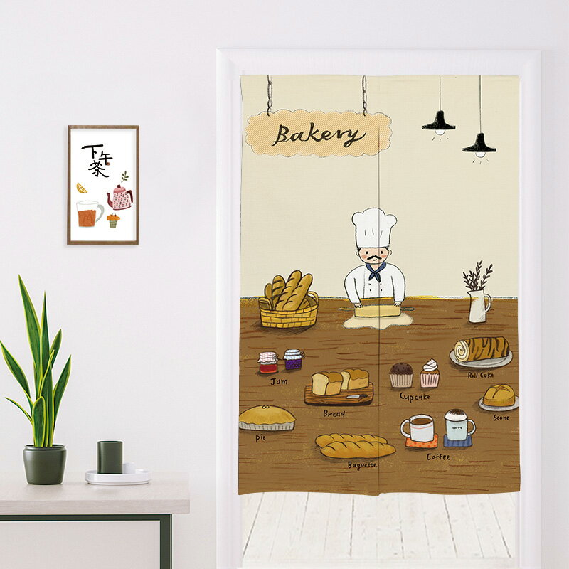 定制廚房咖啡西餐廳日式門簾布藝印圖LOGO隔斷布簾飯店門簾半簾 2