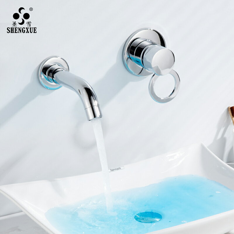 入墻式面盆水龍頭洗手盆雙孔冷熱水衛生間墻排洗臉池臺下盆嵌入式