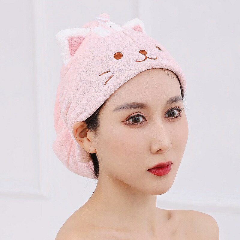 2021新款洗頭神器乾髮帽强力吸水速乾小貓珊瑚絨乾髮帽 超吸水乾髮帽 速乾髮帽 吸水毛巾 擦頭髮毛巾 吸水浴帽 包頭巾 5