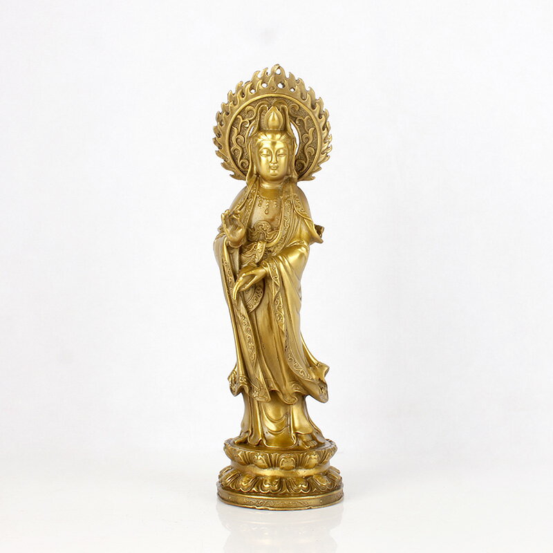 銅觀音佛像純銅供奉家用黃銅滴水觀音擺件家居客廳觀世音菩薩擺件