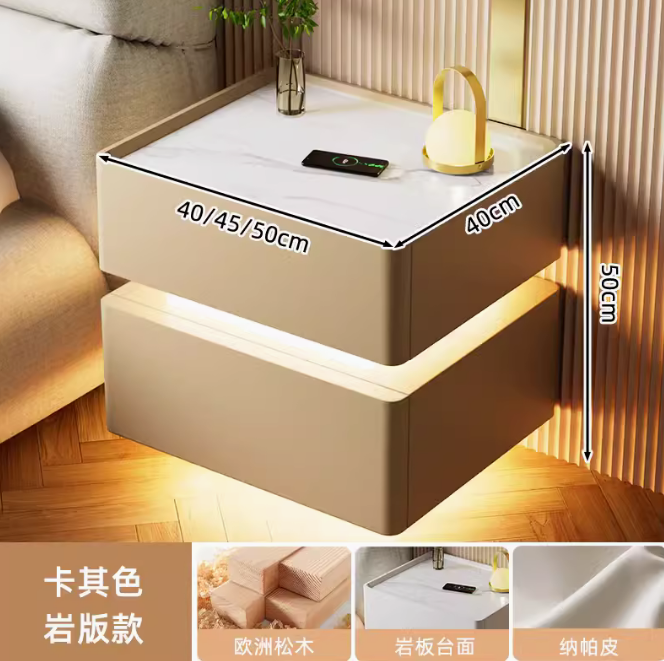 智能床頭櫃 帶燈2023新款實木臥室輕奢高級感床邊櫃 簡約現代床邊收納櫃