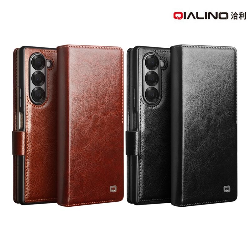 QIALINO SAMSUNG 三星 Galaxy Z Fold 6 5G 真皮經典皮套 牛皮 可站立 可插卡 保護套 手機套 側翻皮套 翻蓋皮套